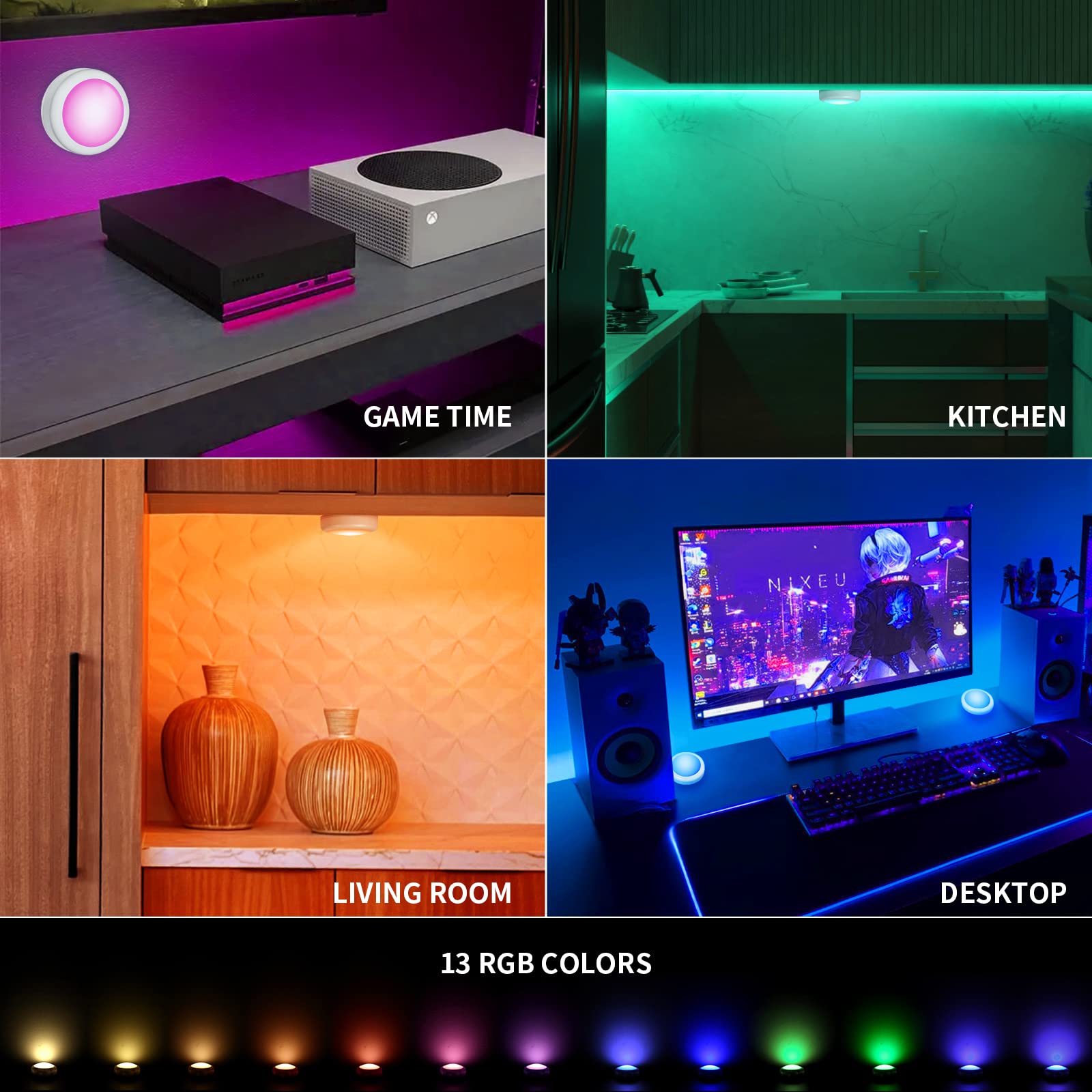 Swesara nightstand puck light provides soft accent lighting for late nights.
