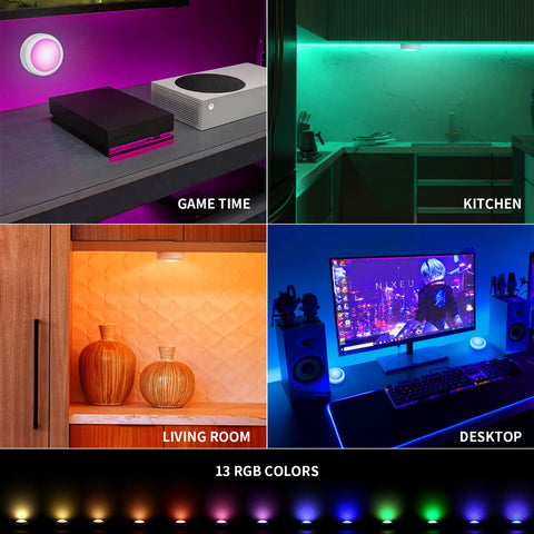 Swesara nightstand puck light provides soft accent lighting for late nights.