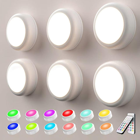 Swesara puck lights with remote provide bright, color-changing accents for cabinets and closets.
