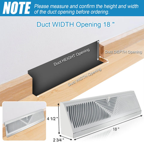 Swess baseboard register 18in white side profile shows discreet integration