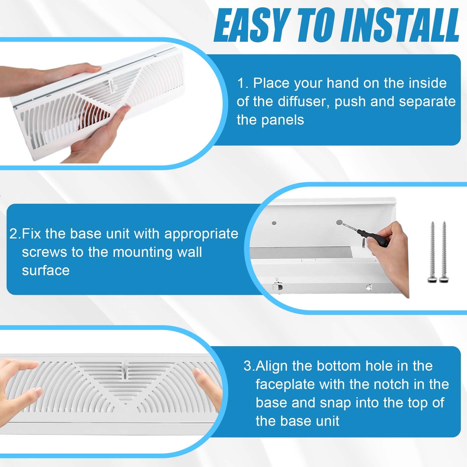 Swess baseboard vent diffuser 18in white close up latch for quiet control