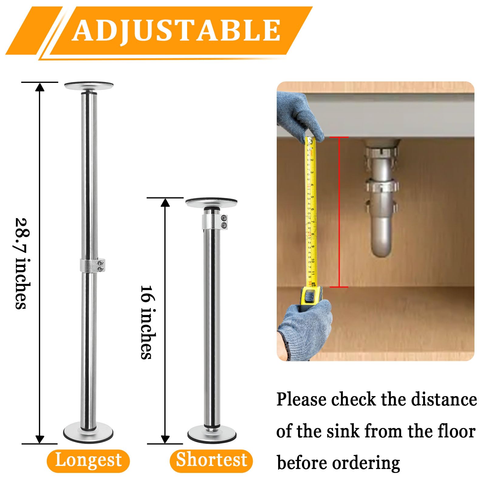 Swess stainless steel sink legs provide corrosion-resistant support.