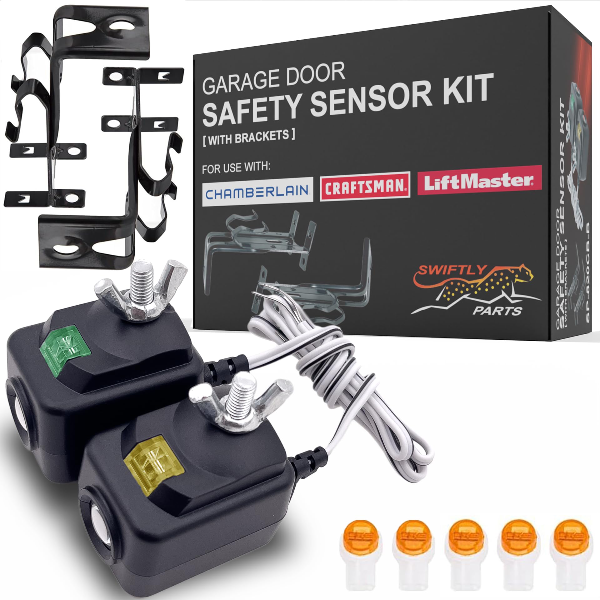 SWIFTLY PARTS safety sensor green light shows proper alignment for safe operation.