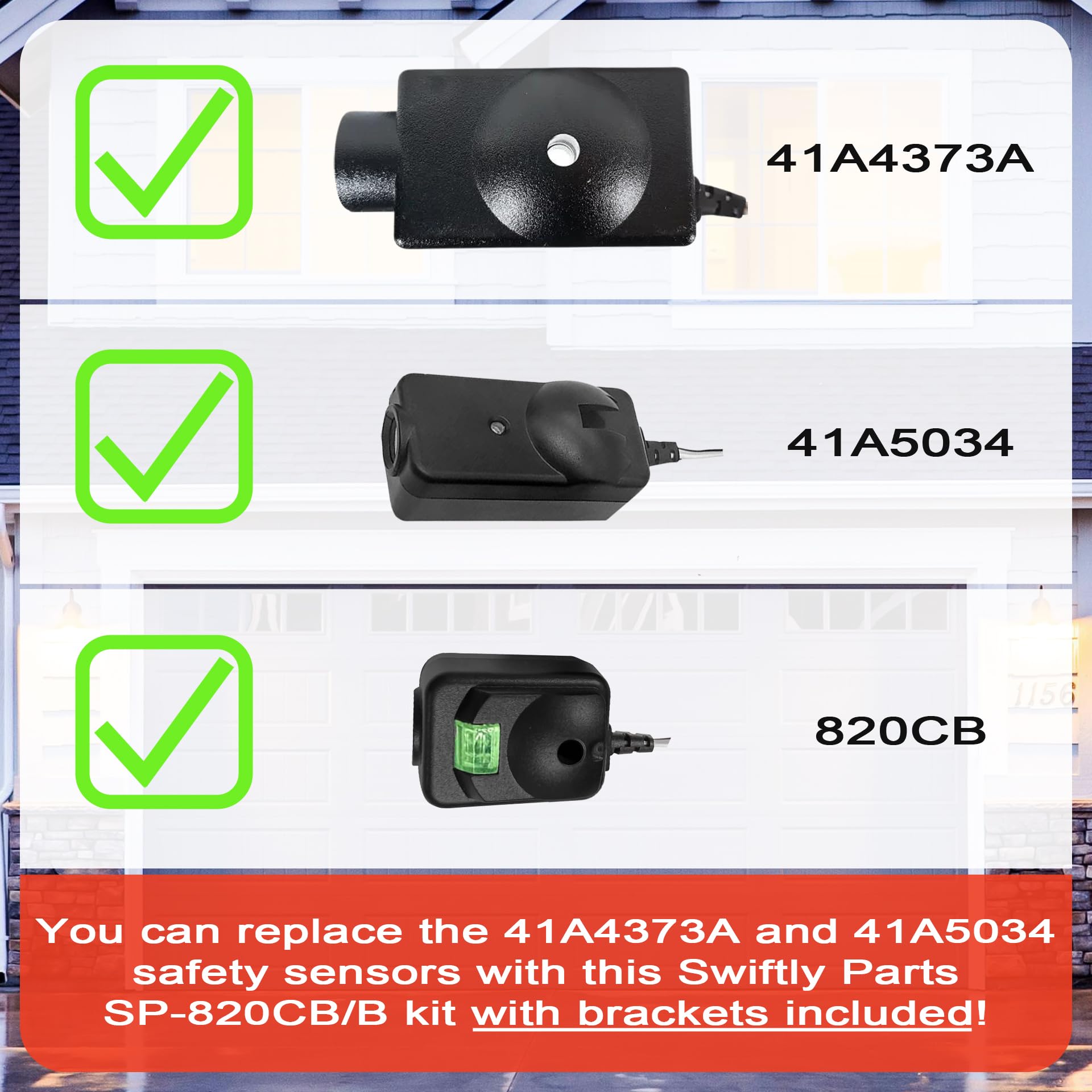SWIFTLY PARTS safety sensor yellow light indicates receiver readiness for quick setup.