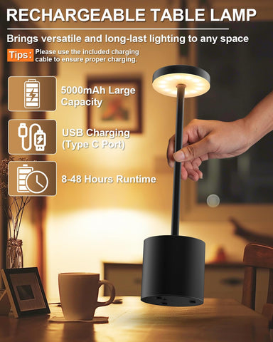 Swinerton portable LED table lamp showing compact 13.39 inch height