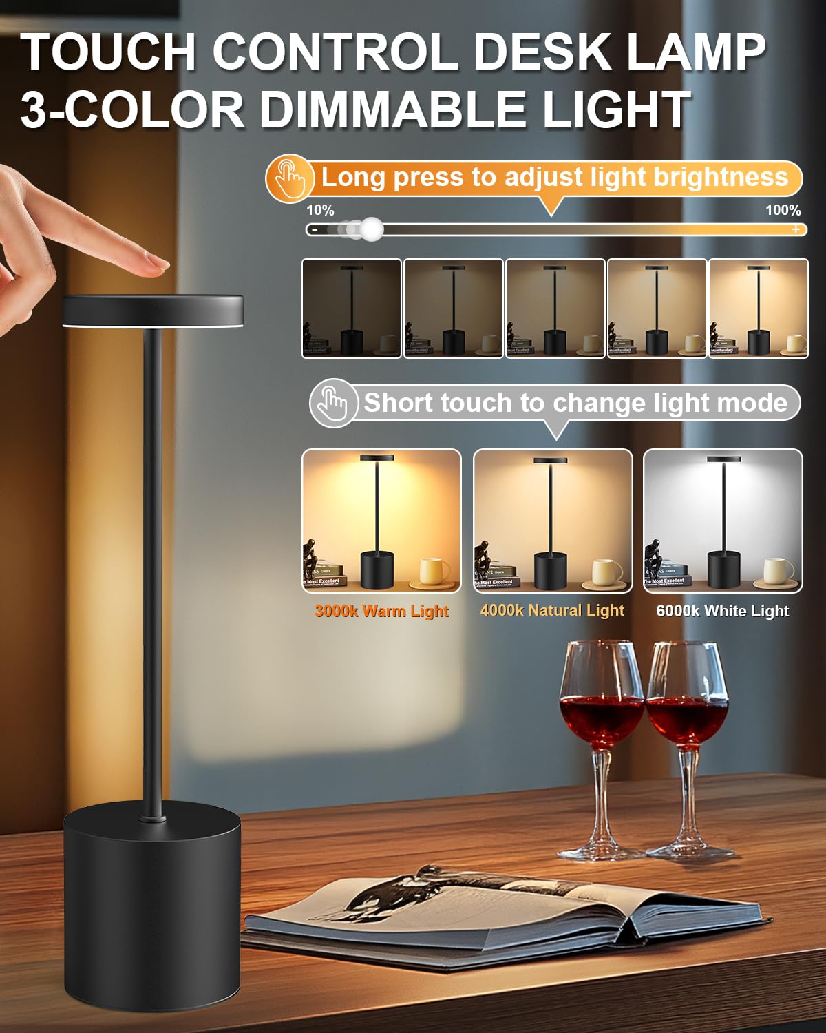 Swinerton stepless dimmable LED lamp with three color modes