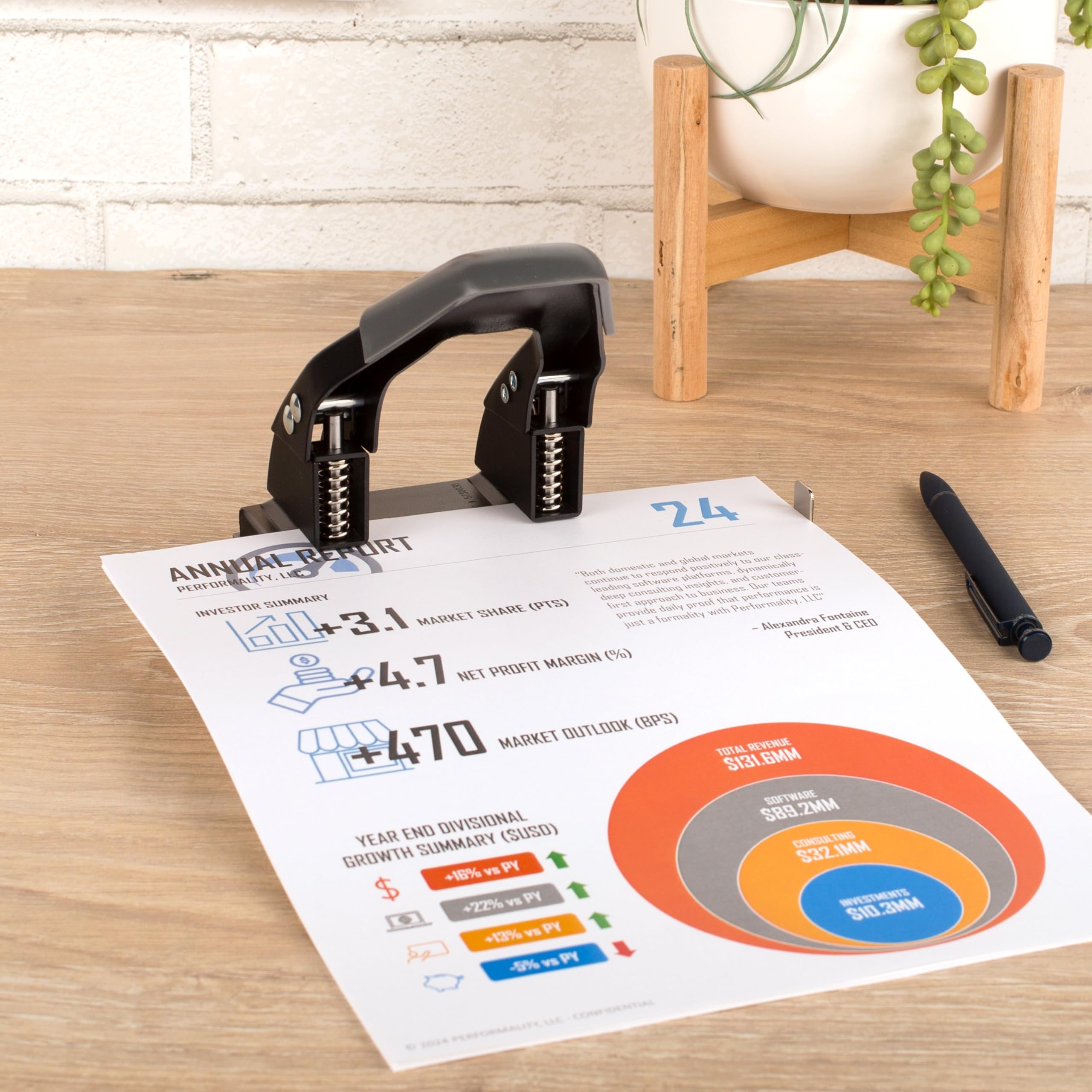 Swingline 28-sheet capacity punch punching through thick stacks with less effort.