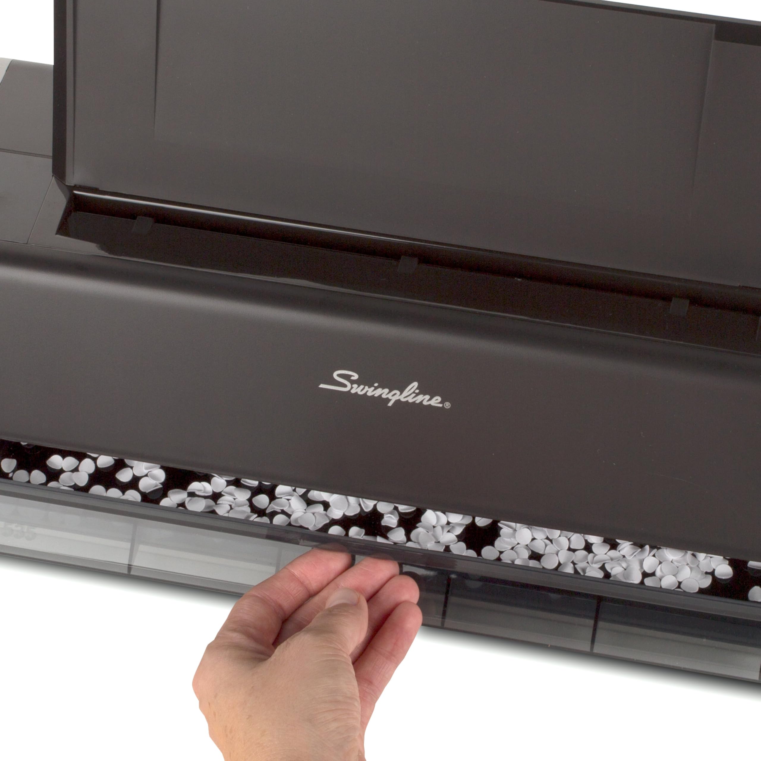 Swingline chip tray keeps scraps contained for easy cleanup