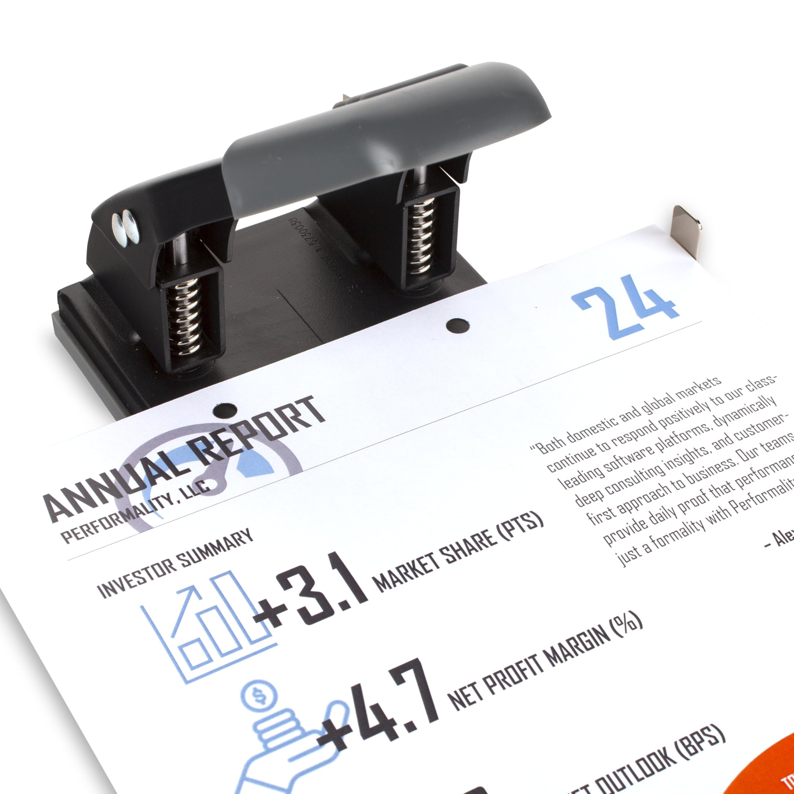 Swingline non-skid chip tray catches scraps for a tidy desk.