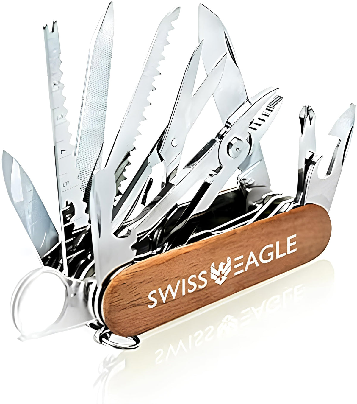 Swiss Eagle 30-in-1 pocket tool red-handle for versatile everyday carry and quick fixes.