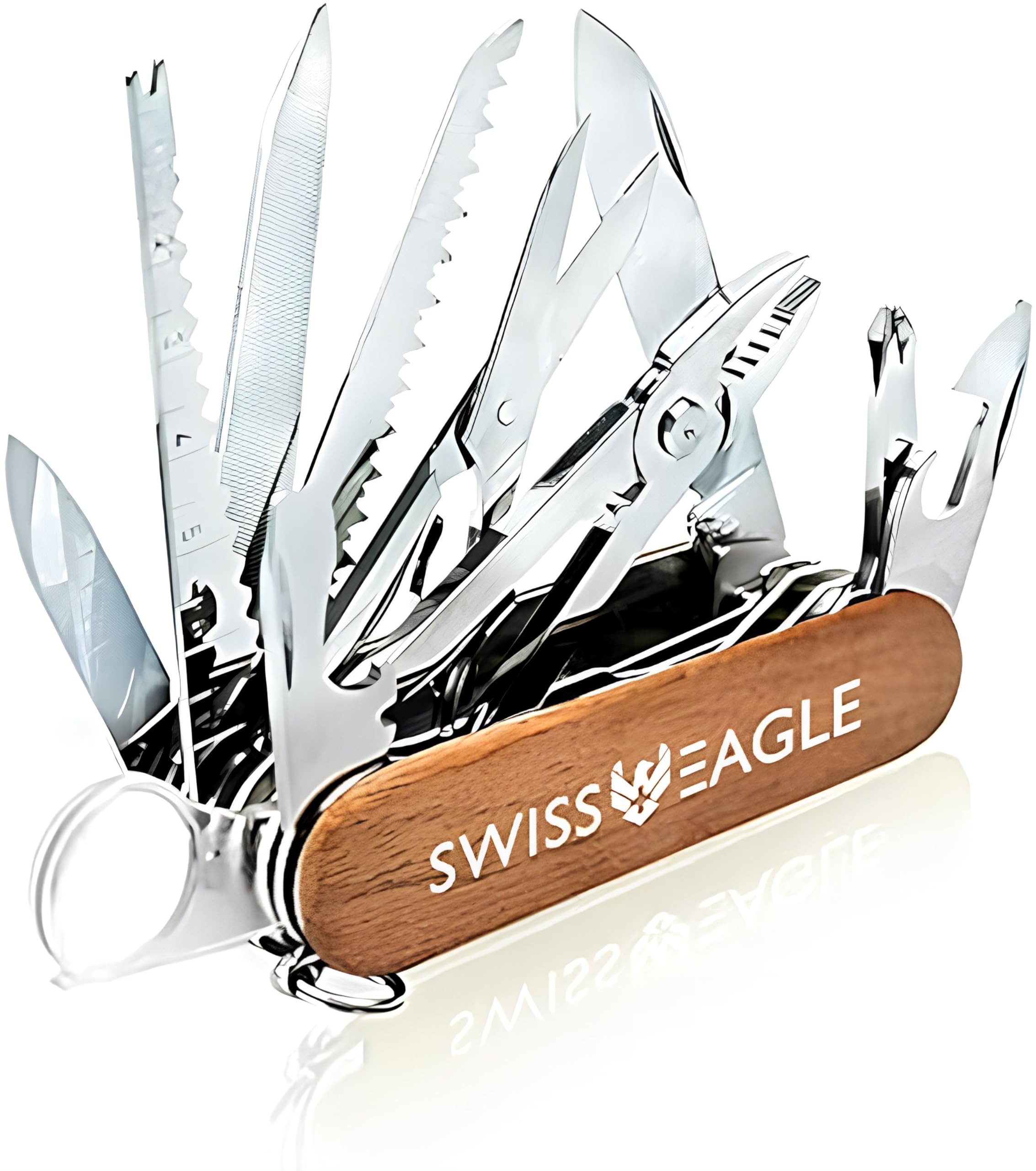 Swiss Eagle pocket tool magnifying glass assists detail work and inspection.