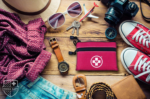 Swiss Safe 64-piece first aid kit bonus-mini-kit adds extra aid.