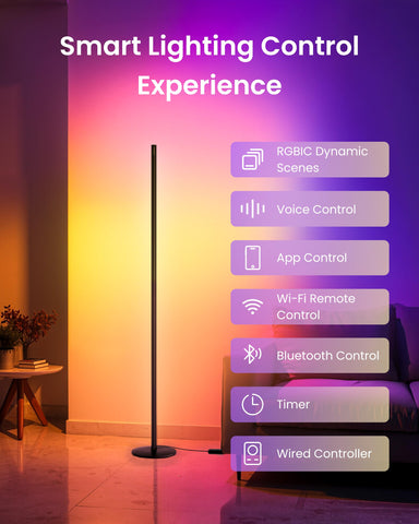 SwitchBot Floor Lamp RGBICWW vertical placement creates modern living room ambiance
