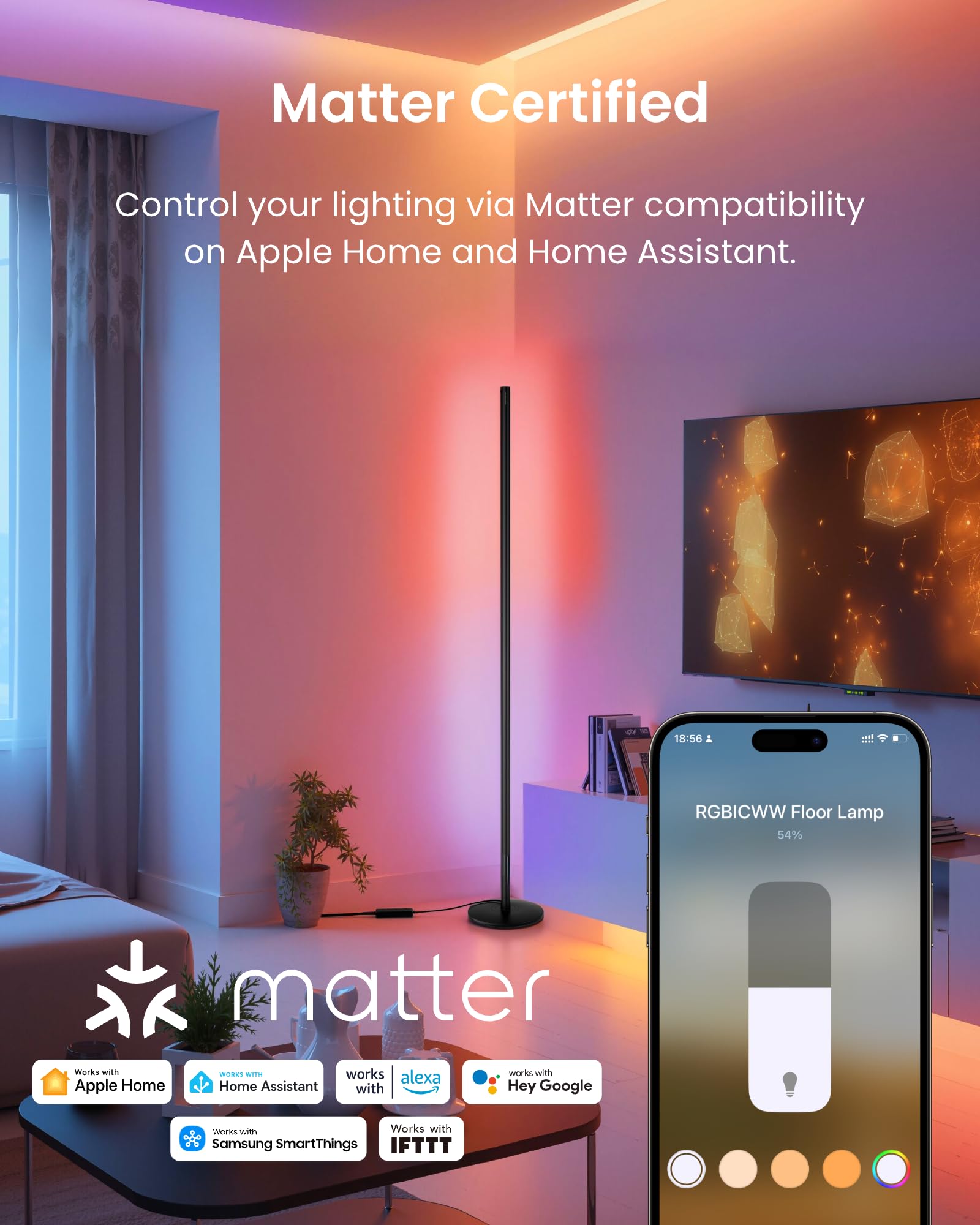 SwitchBot Floor Lamp RGBICWW music-synced colors for parties