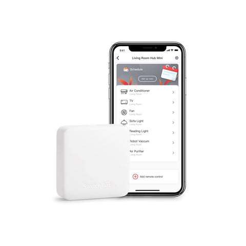 SwitchBot Hub Mini setup shows wireless connection for quick control.