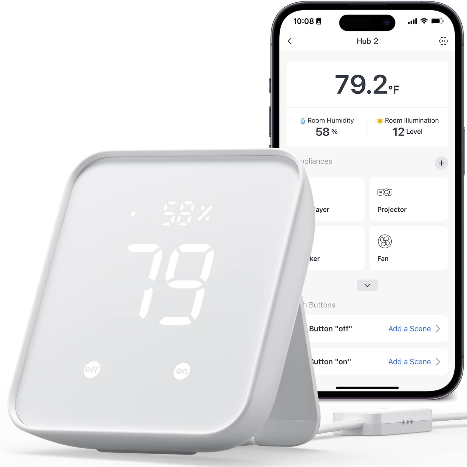 SwitchBot Hub 2 thermometer-hygrometer panel displaying climate data for home monitoring