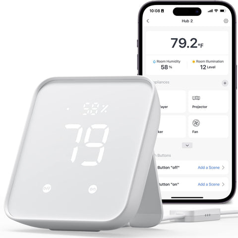 SwitchBot Hub 2 thermometer-hygrometer panel displaying climate data for home monitoring