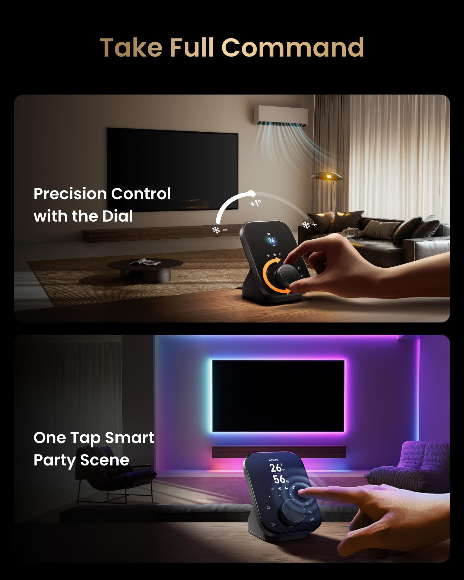 SwitchBot Hub 3 geofencing and scenes linked to four programmable buttons.