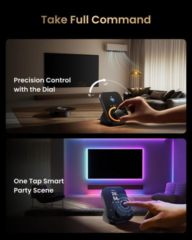 SwitchBot Hub 3 geofencing and scenes linked to four programmable buttons.