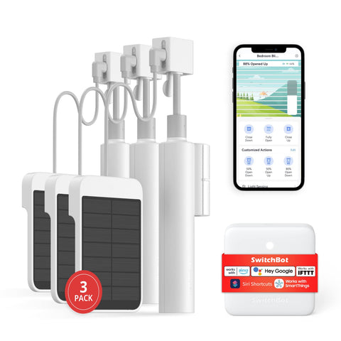SwitchBot smart blinds kit with remote for easy retrofit and control.