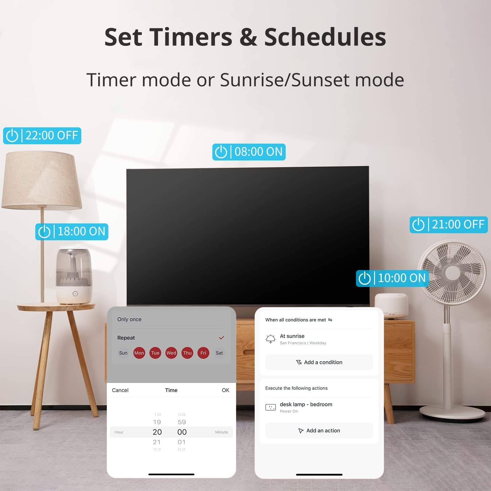 SwitchBot Smart Plug Mini in use with a lamp, enabling voice control via assistants.