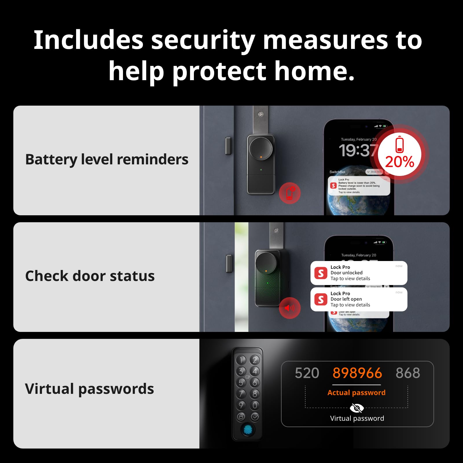 SwitchBot Pro auto-lock and real-time notifications for home security.