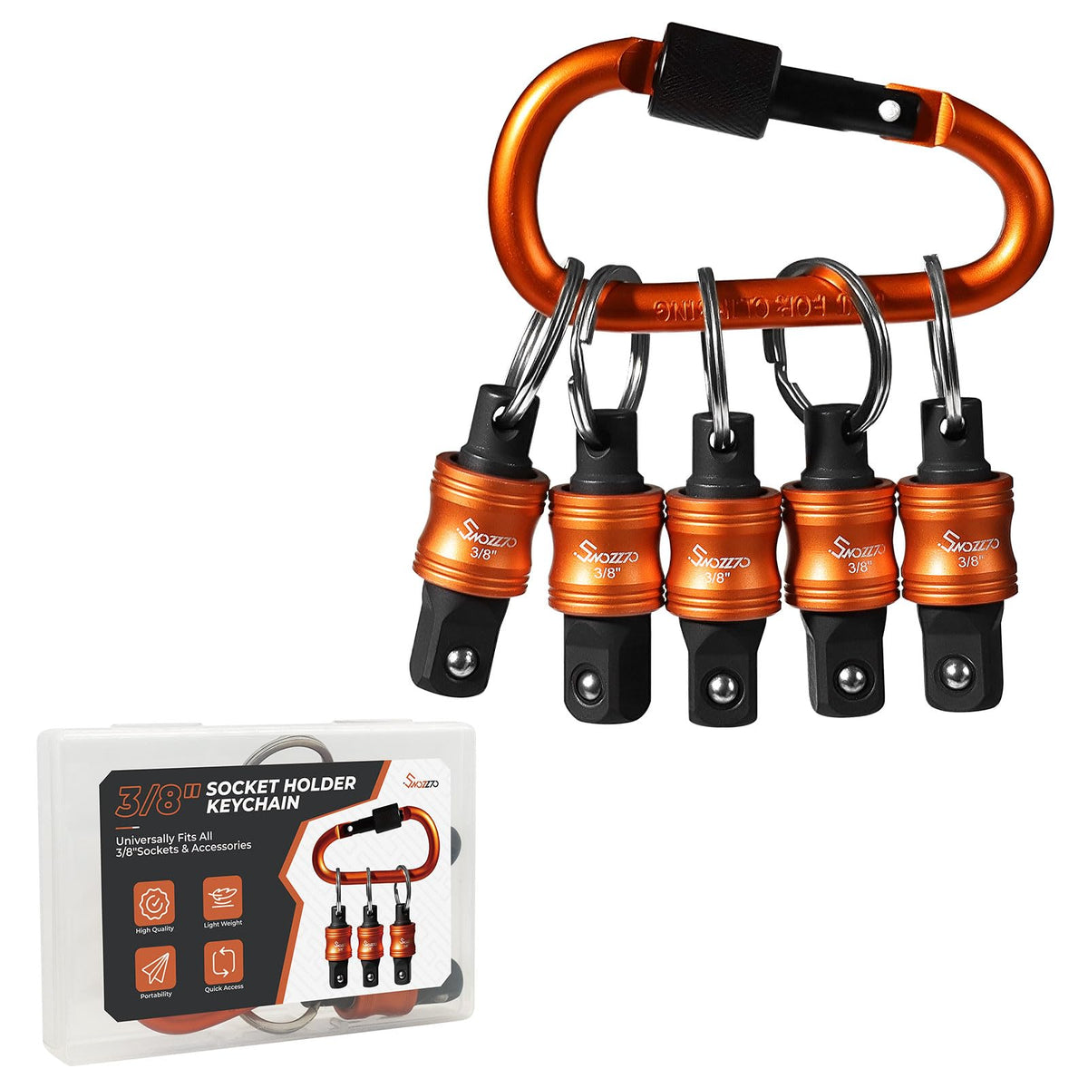 Swozzto 3-8 socket holder keychain keeps sockets visible and accessible on the job site.