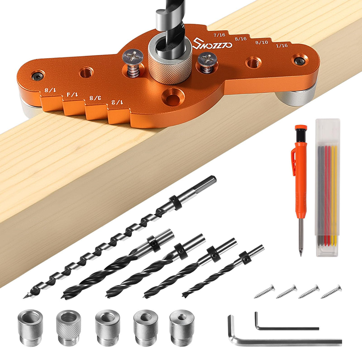 Swozzto dowel jig kit half-inch drill bit for precise shelf bracket installation.
