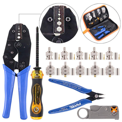 Swpeet ratcheting coaxial crimp tool for precise, repeatable terminations