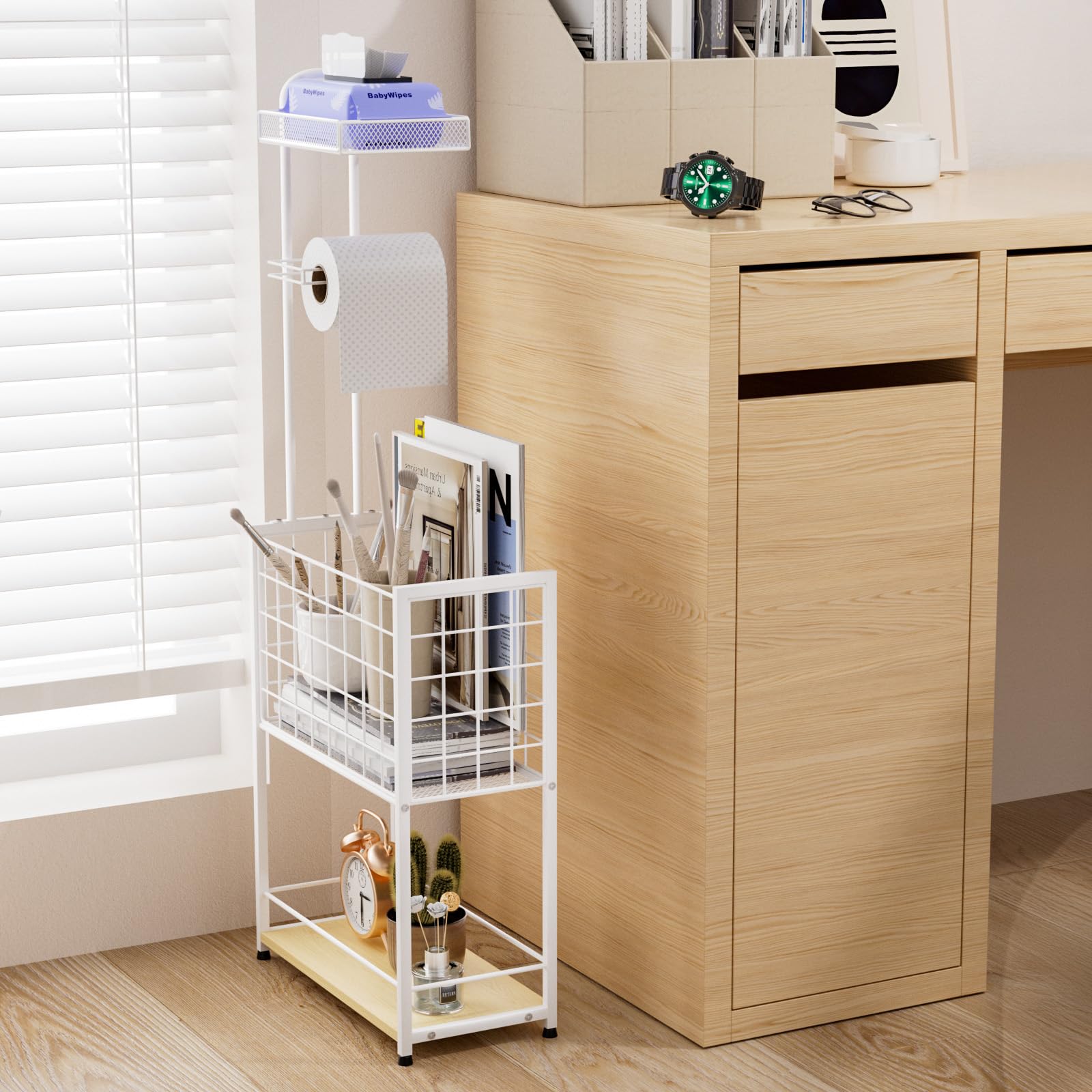 SWTYMIKI stores extra rolls and magazines, reducing bathroom clutter.