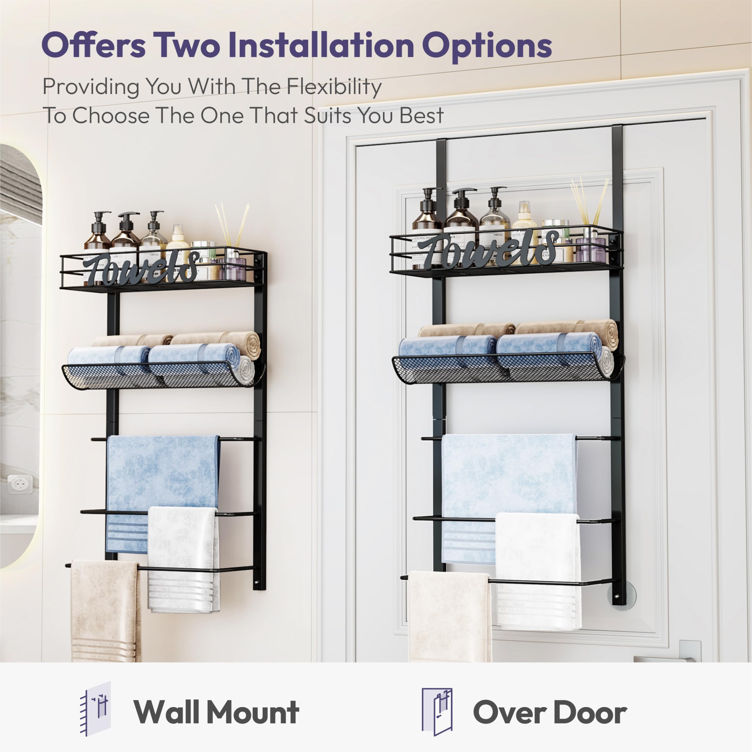 SWTYMIKI 5-tier wall-mounted towel rack organized for tidy towels