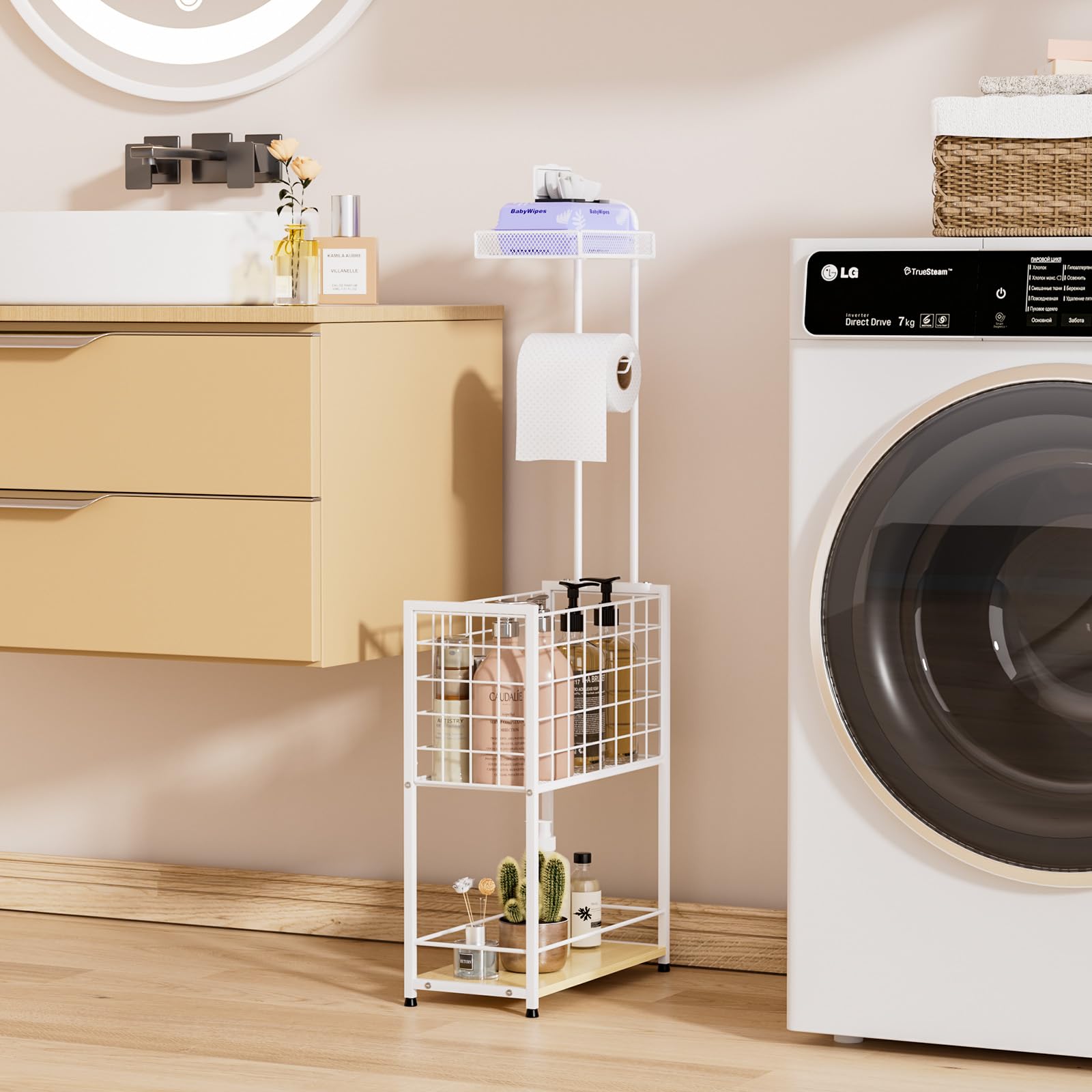 SWTYMIKI durable metal and wood construction resists humidity for lasting style.