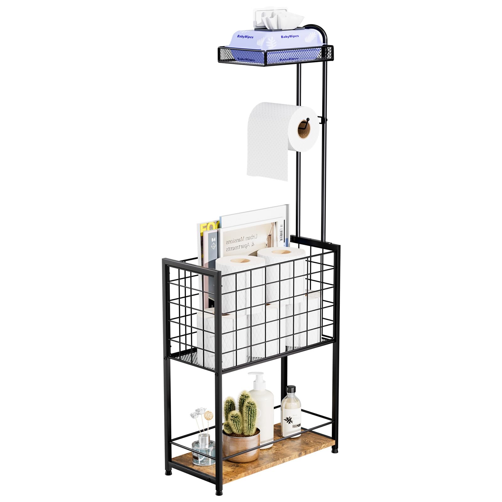 SWTYMIKI freestanding 4-tier holder front view with mega roll storage
