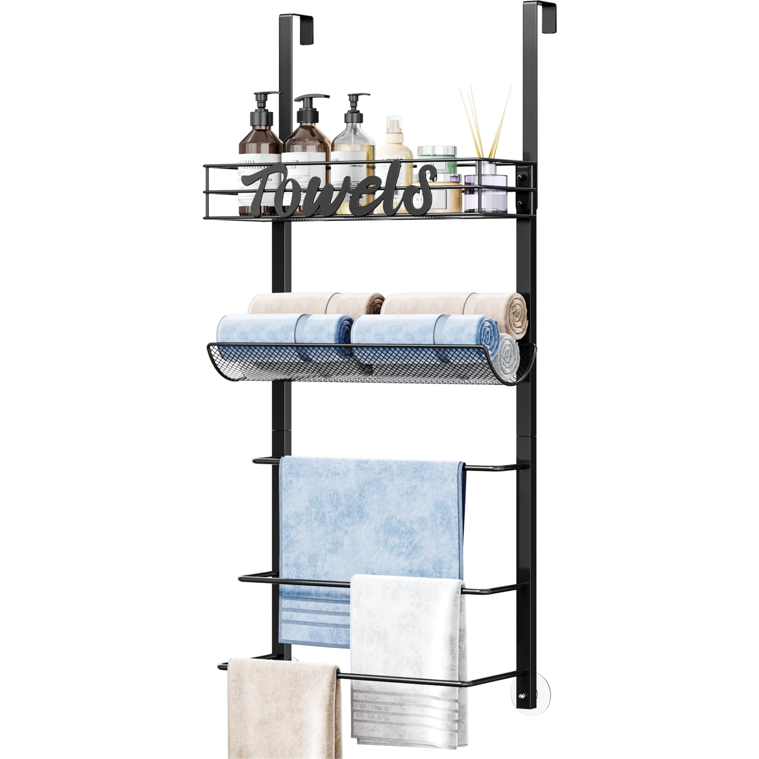 SWTYMIKI over-door towel rack in use, space-saving design for small bathrooms