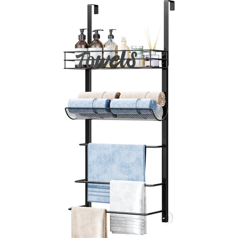 SWTYMIKI over-door towel rack in use, space-saving design for small bathrooms