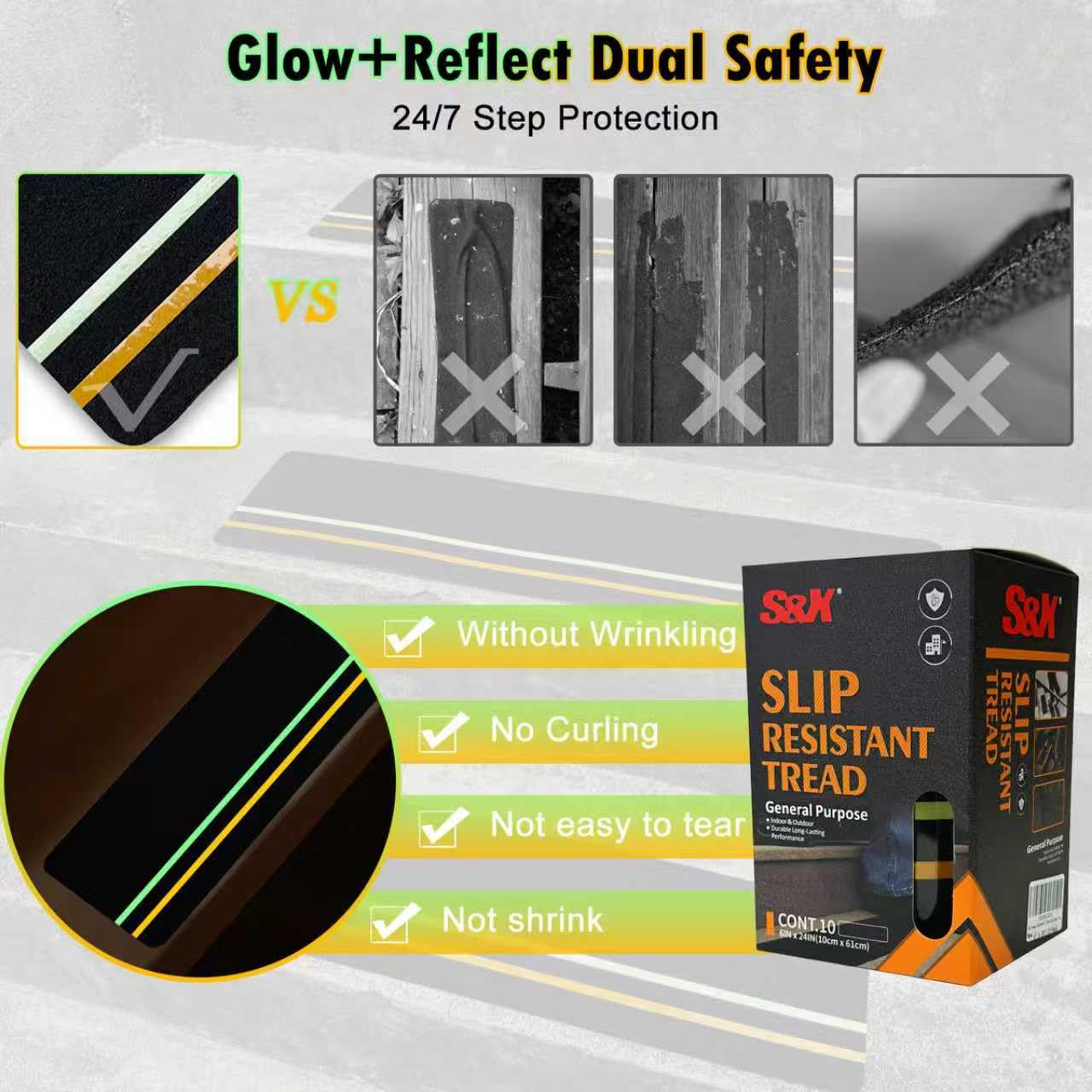 S&X reflective strips on stair treads boost night visibility