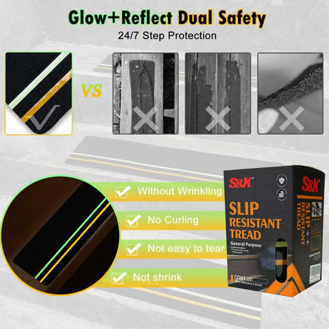 S&X reflective strips on stair treads boost night visibility