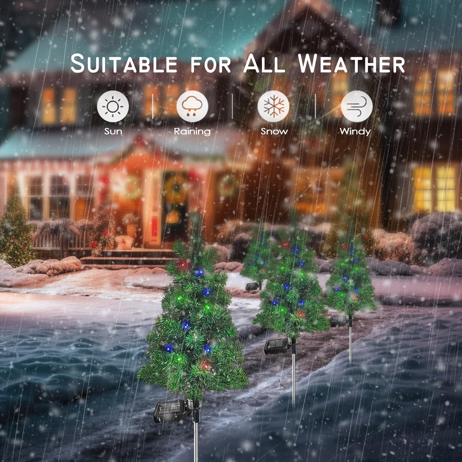SXXSMYWR solar Christmas tree stake IP65 durability withstands rain and snow.
