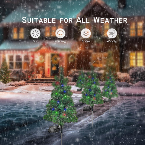 SXXSMYWR solar Christmas tree stake IP65 durability withstands rain and snow.
