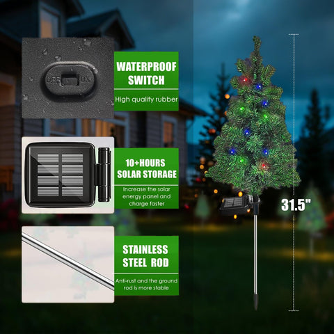 SXXSMYWR solar Christmas tree stake at night showcases colorful festive glow.