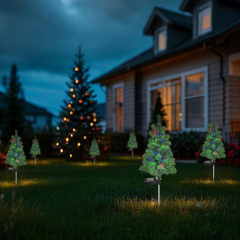 SXXSMYWR solar Christmas tree stake 30-inch height adds scale to yard.