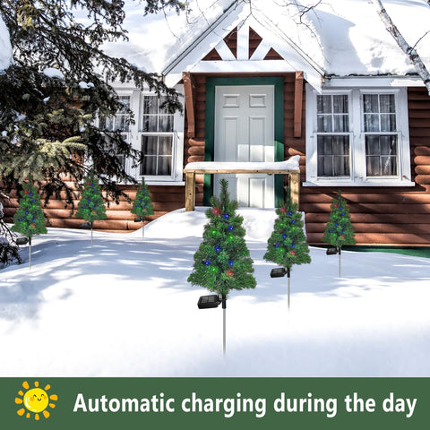 SXXSMYWR solar Christmas tree stake with adjustable branches forms realistic shape.