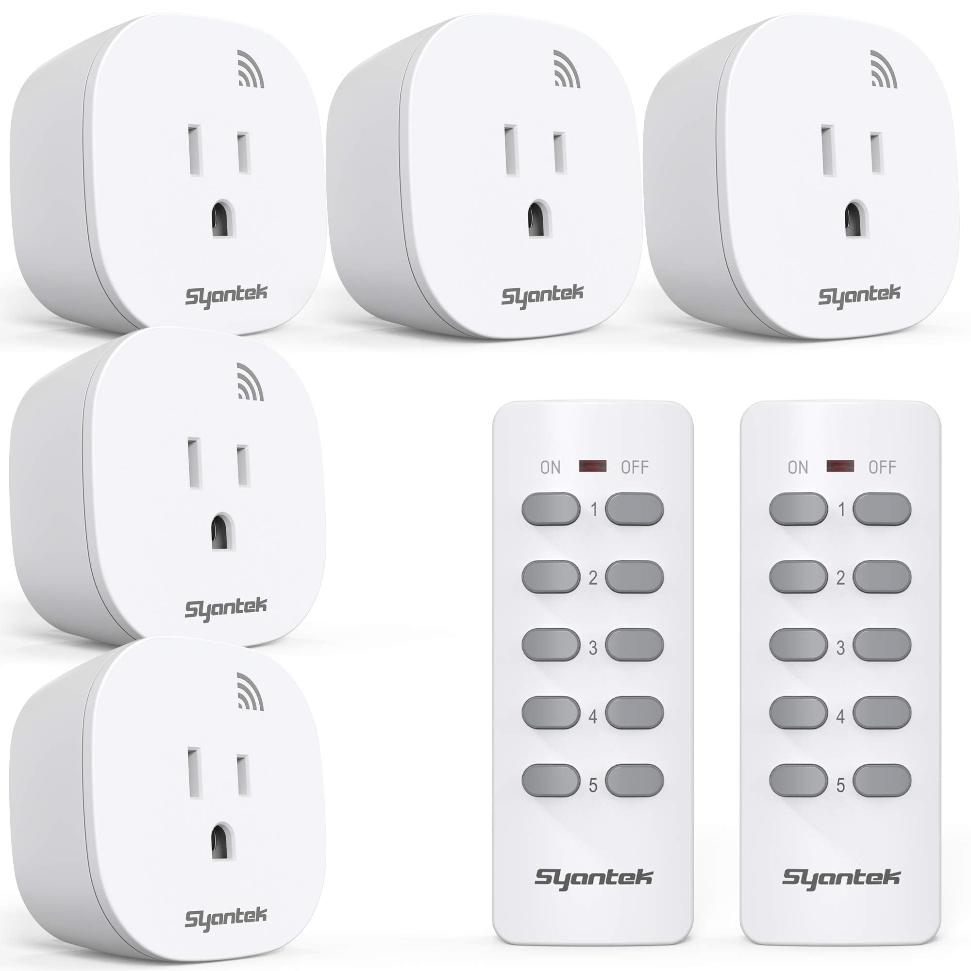 Syantek remote-control-outlet-5-outlets-2-remotes enables wireless control of multiple devices.