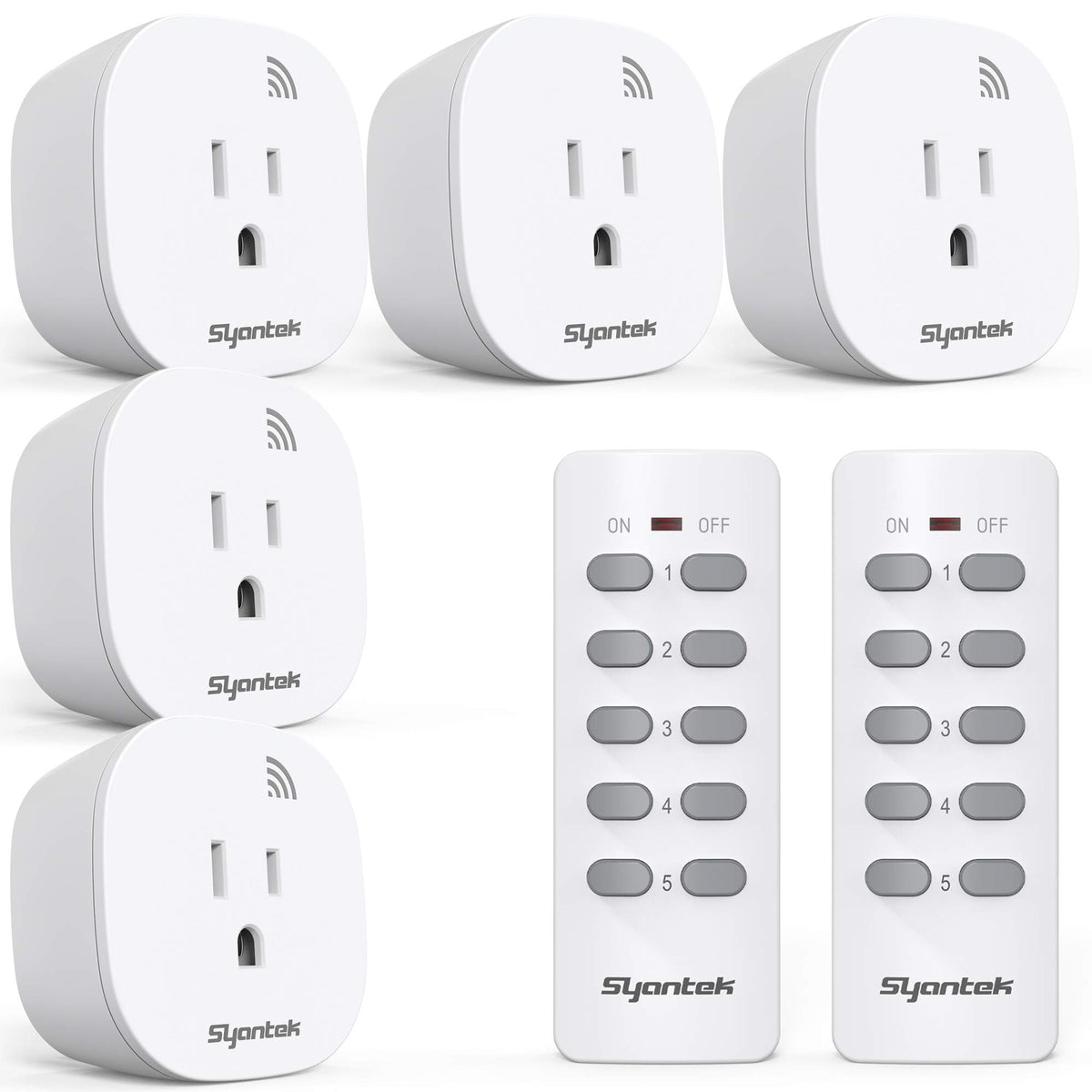 Syantek remote-control-outlet-5-outlets-2-remotes enables wireless control of multiple devices.