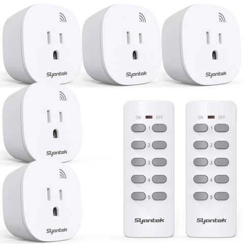 Syantek remote-control-outlet-5-outlets-2-remotes enables wireless control of multiple devices.