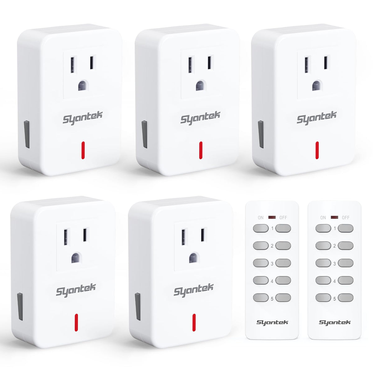 Syantek remote outlet with five ports for easy wall-plug control from a distance.