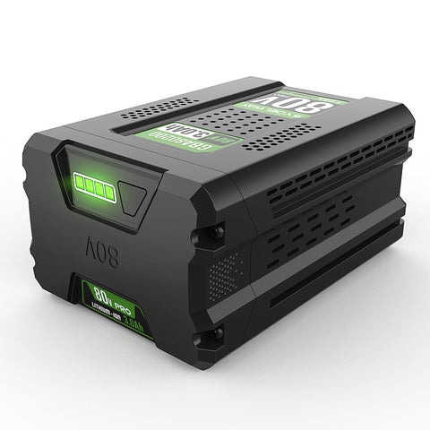 Sydelway 80V battery front view powering Greenworks tools