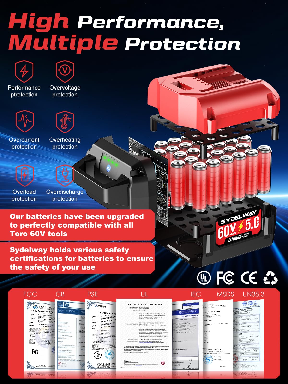 Close-up of cooling system on Sydelway Toro 60V battery