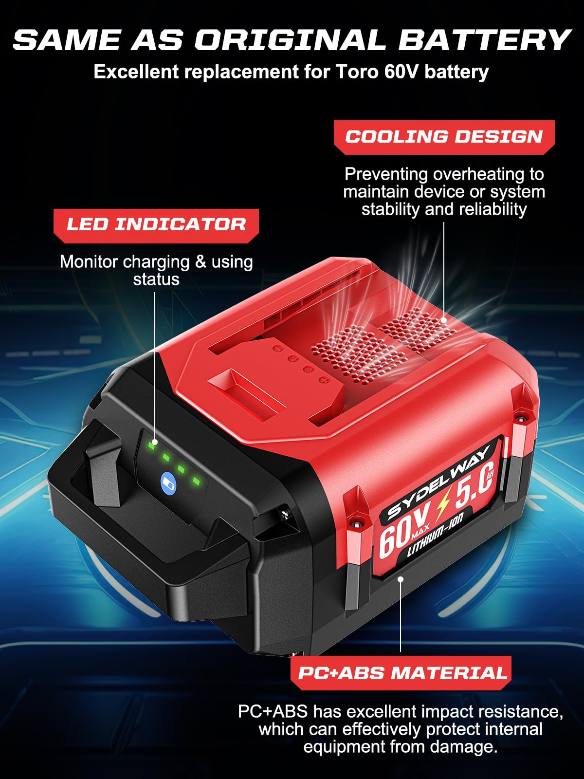 Sydelway 60V battery LED indicators display remaining power at a glance