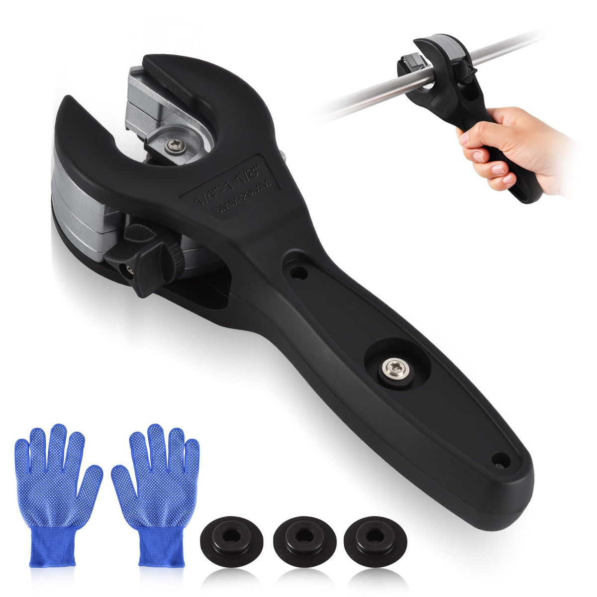 SYFLHYP 3rd Gen ratcheting tube cutter in a tight space for precise cuts.